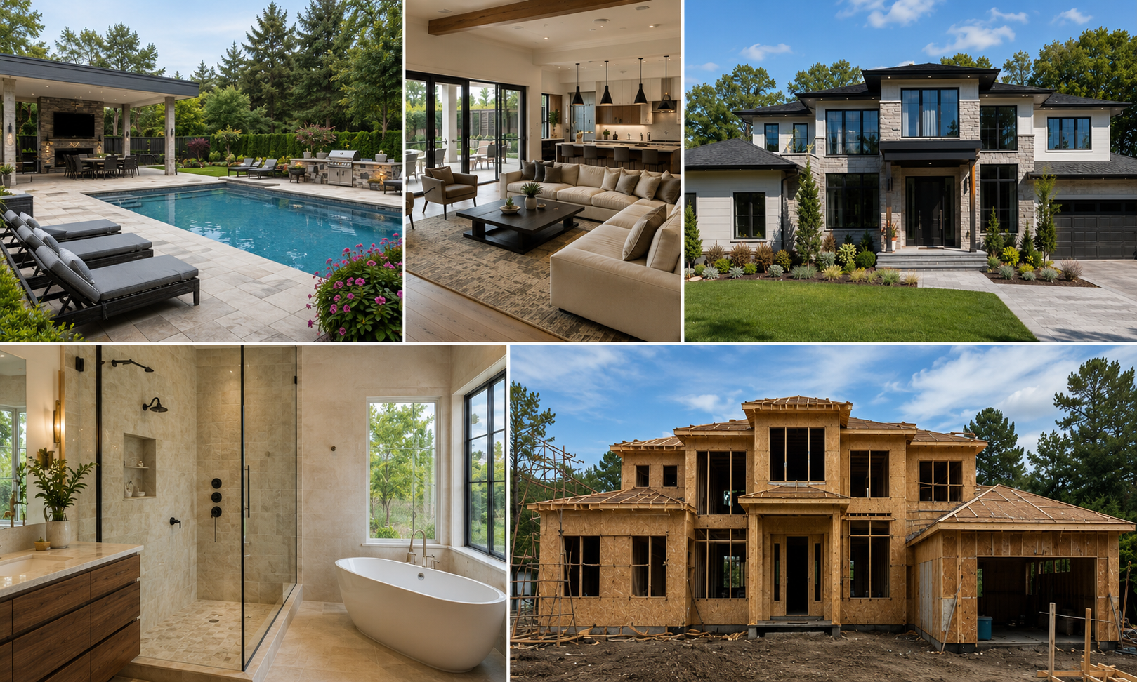 ALM DESIGN luxury outdoor living, interiors, bathroom, and construction project collage