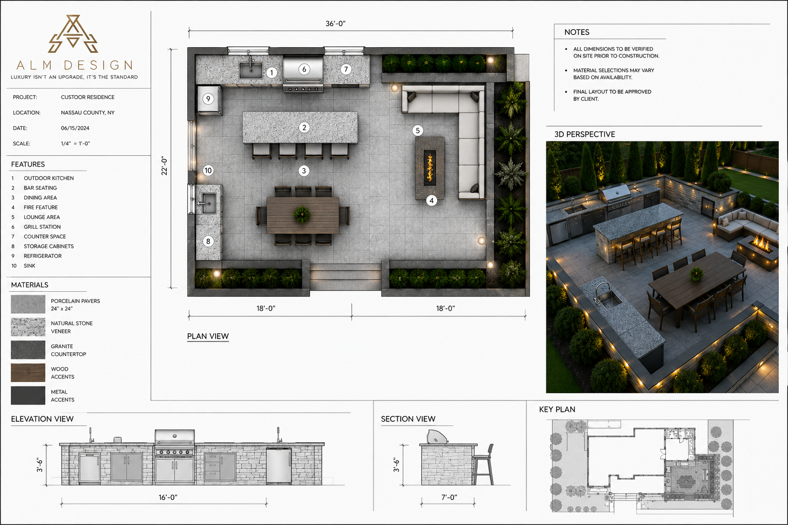 ALM DESIGN outdoor kitchen and patio blueprint